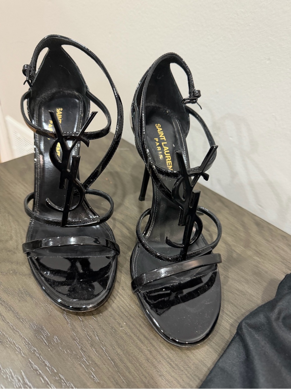 Saint Laurent Black Patent Leather Strappy Stiletto Sandals - Picture 3 of 7